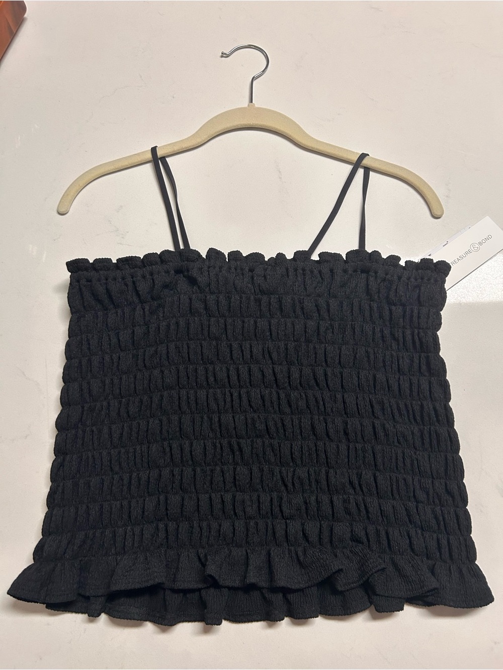 Treasure & Bond Black Smocked Ruffle Cami Large NWT - Picture 4 of 10